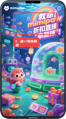 咪咪派mimipaw教程图:第四步,参与海底探索获取道具和享受折扣。 参与海底探索获取道具和享受折扣。