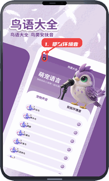 小鸟排排坐教程图:第四步,播放安抚环境音。 播放安抚环境音。