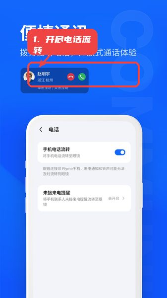 MYVU教程图:第一步,开启电话流转。 开启电话流转。