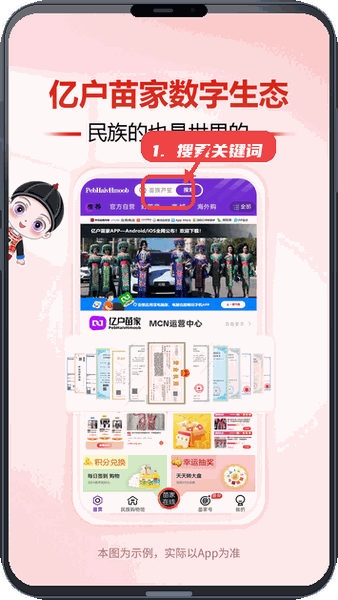 亿户苗家教程图:第一步,搜索关键词查找内容。 搜索关键词查找内容。