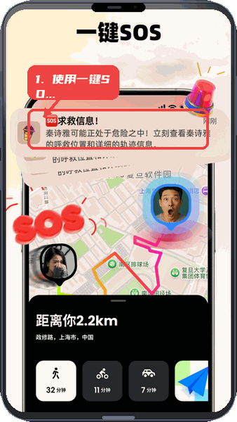Jagat果汁儿教程图:第四步,使用一键SOS求救。 使用一键SOS求救。