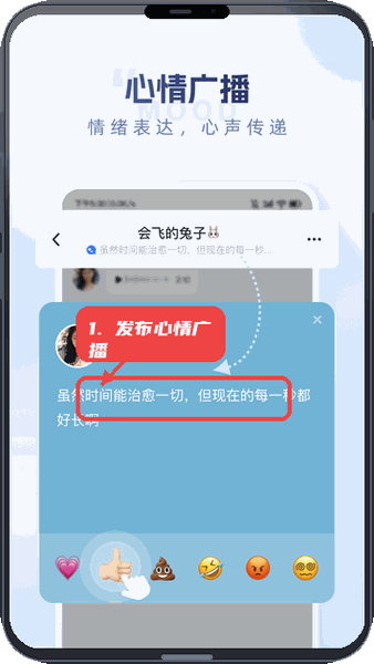 口信教程图:第四步,发布心情广播。 发布心情广播。